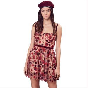 For Love and Lemons Beatrice Sleeveless Mini Dress Small Red 3D Floral Sequins